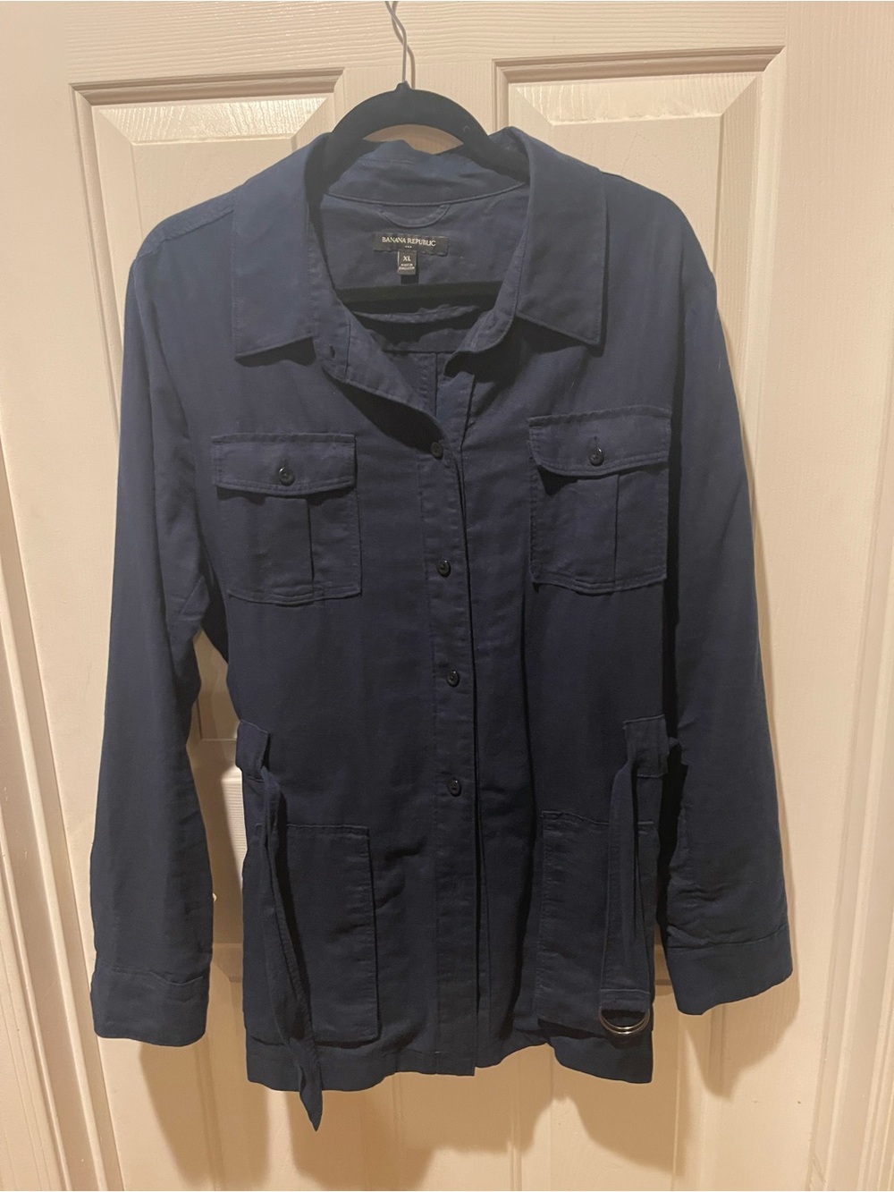 Banana Republic Navy Blue Utility Shirt Jacket XL Belted Lightweight Layer